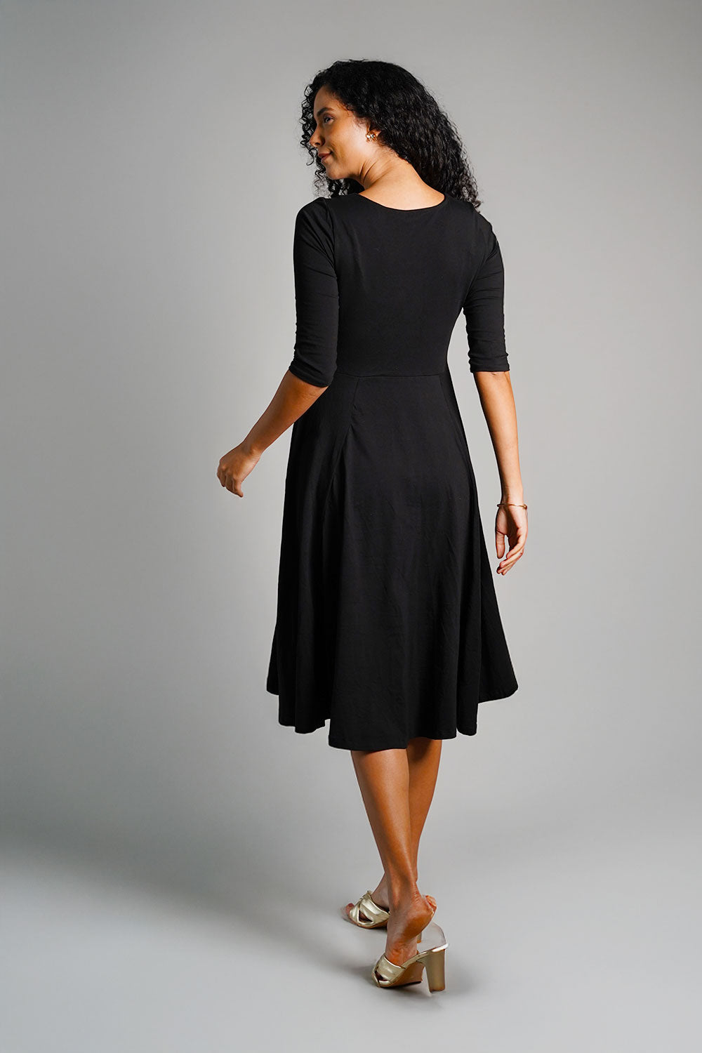 Black Cotton Jersey Fit And Flare Dress