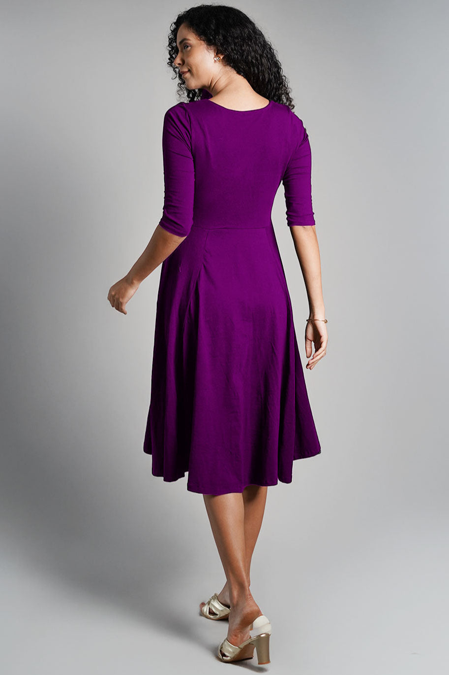 Purple Cotton Jersey Fit And Flare Dress