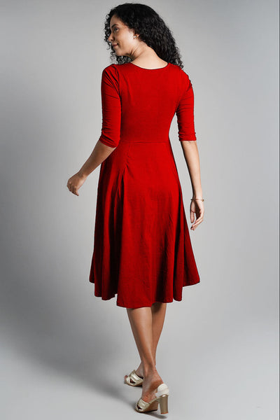 Red Cotton Jersey Fit And Flare Dress