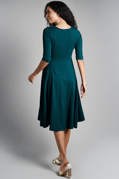 Teal Cotton Jersey Pleat Waist Dress