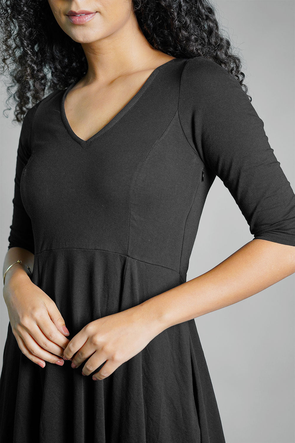 Black Cotton Jersey Fit And Flare Dress