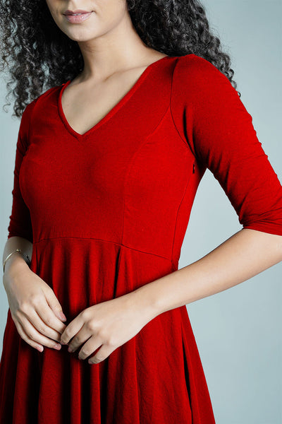 Red Cotton Jersey Fit And Flare Dress