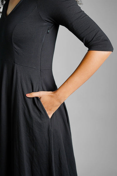 Black Cotton Jersey Fit And Flare Dress