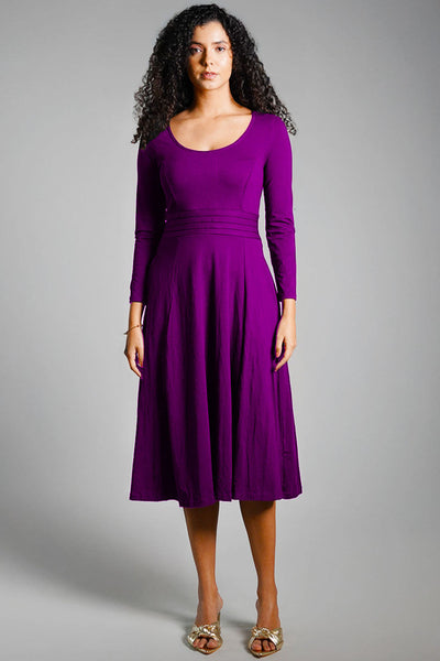 Purple Cotton Jersey Pleat Waist Dress