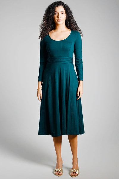 Teal Cotton Jersey Pleat Waist Dress