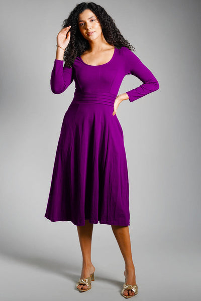 Purple Cotton Jersey Pleat Waist Dress