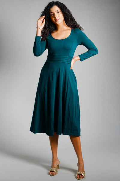Teal Cotton Jersey Pleat Waist Dress