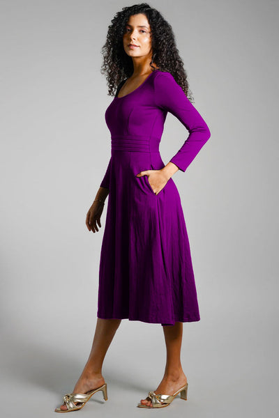 Purple Cotton Jersey Pleat Waist Dress
