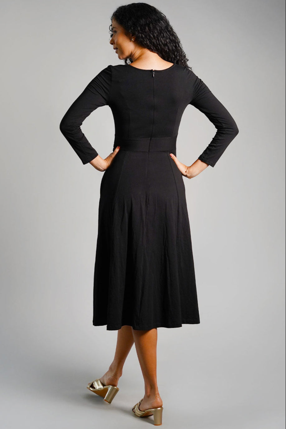 Black Cotton Jersey Pleat Waist Dress