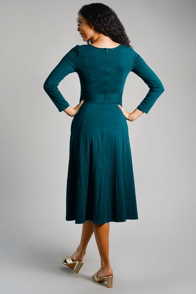 Teal Cotton Jersey Pleat Waist Dress