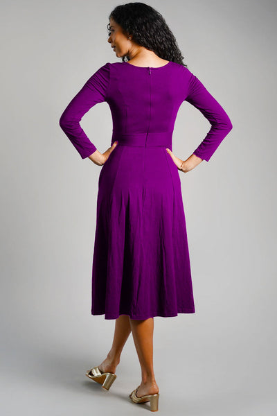 Purple Cotton Jersey Pleat Waist Dress