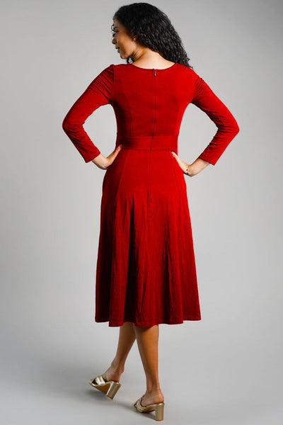 Red Cotton Jersey Pleat Waist Dress