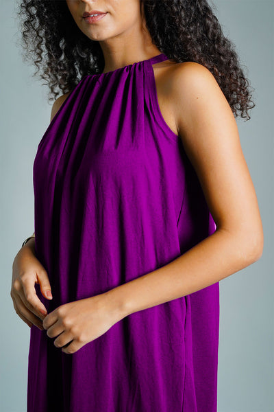 Purple Cotton Jersey Maxi Halter Dress