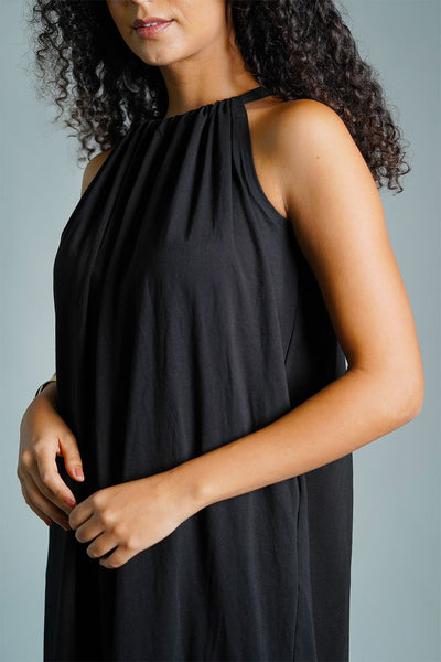 Black Cotton Jersey Maxi Halter Dress