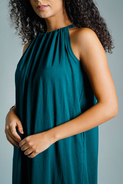 Teal Cotton Jersey Maxi Halter Dress