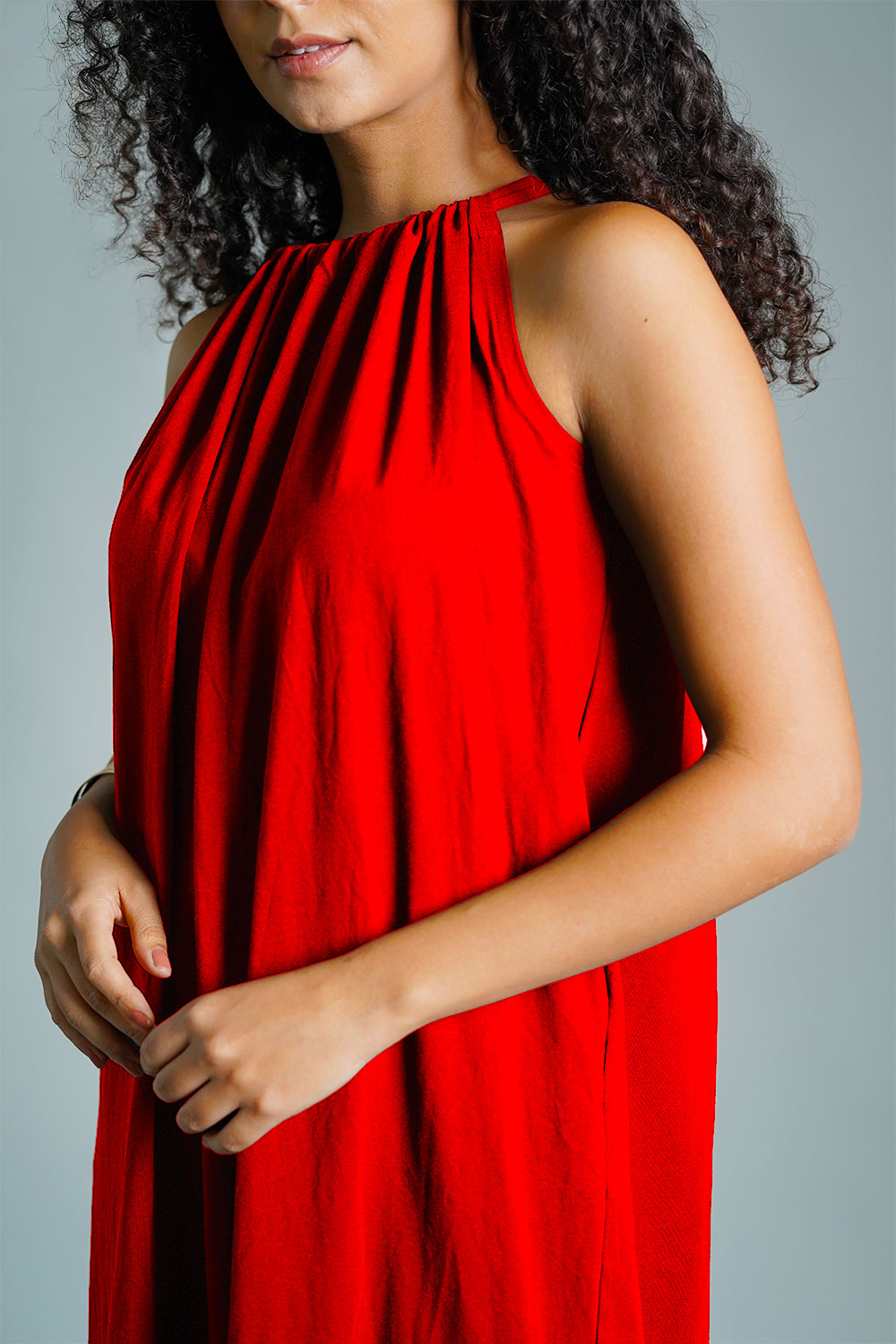 Red Cotton Jersey Maxi Halter Dress
