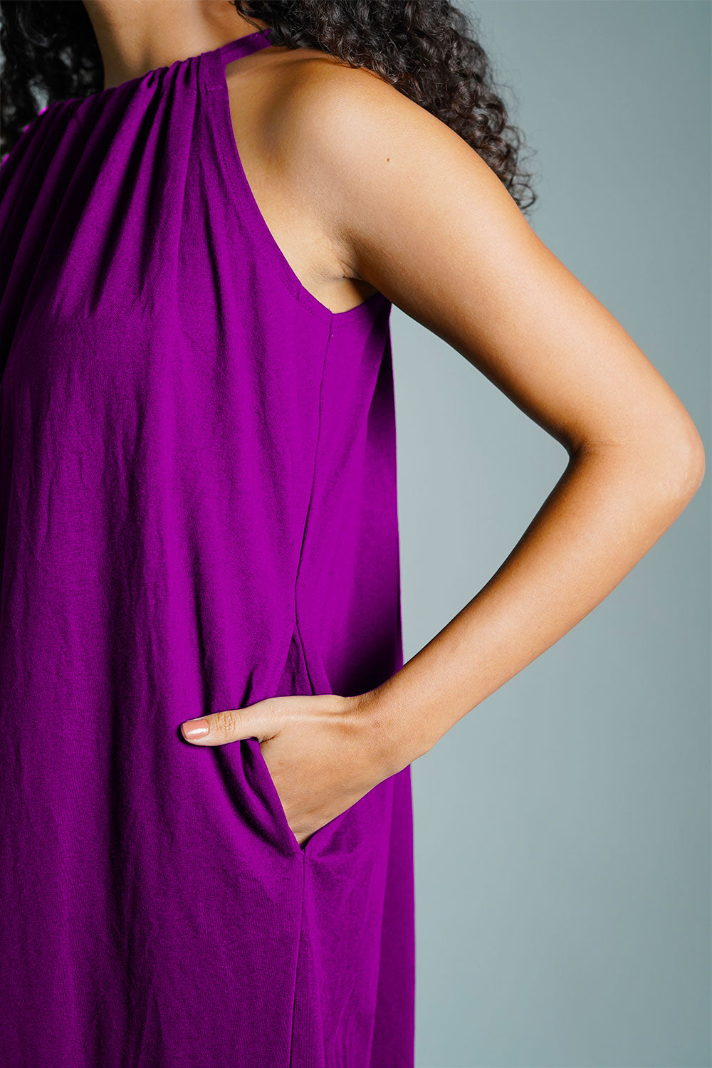Purple Cotton Jersey Maxi Halter Dress