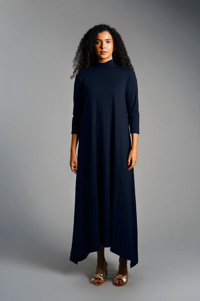 Asymmetric Hem Navy Cotton Jersey Shift Dress