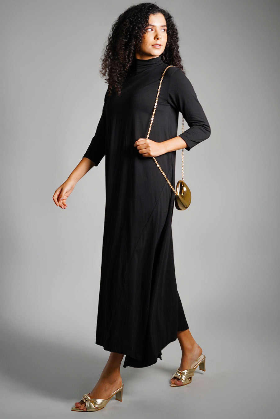 Buy Talethread Women Asymmetric Hem Black Cotton Jersey Shift Dress – TaleThread