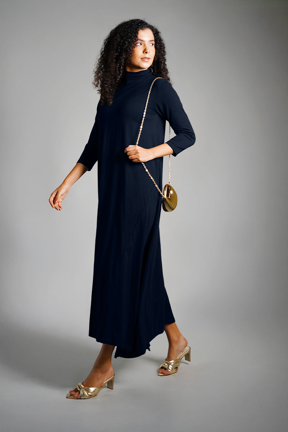 Asymmetric Hem Navy Cotton Jersey Shift Dress