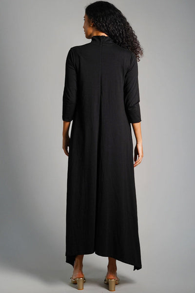 Asymmetric Hem Black Cotton Jersey Shift Dress