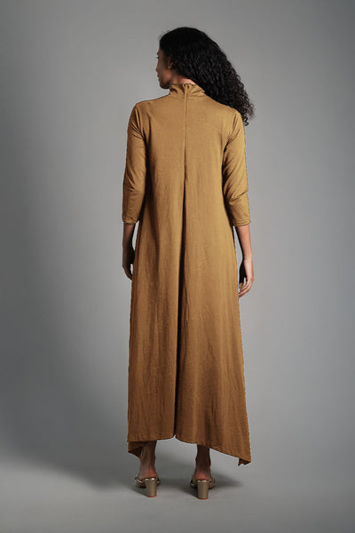 Asymmetric Hem Beige Cotton Jersey Shift Dress