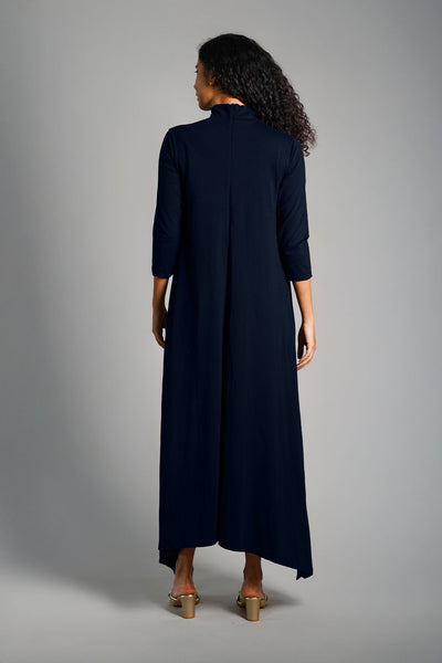 Asymmetric Hem Navy Cotton Jersey Shift Dress