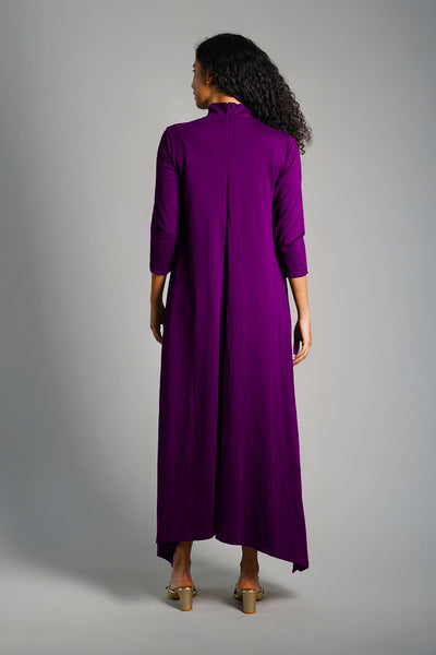 Asymmetric Hem Purple Cotton Jersey Shift Dress