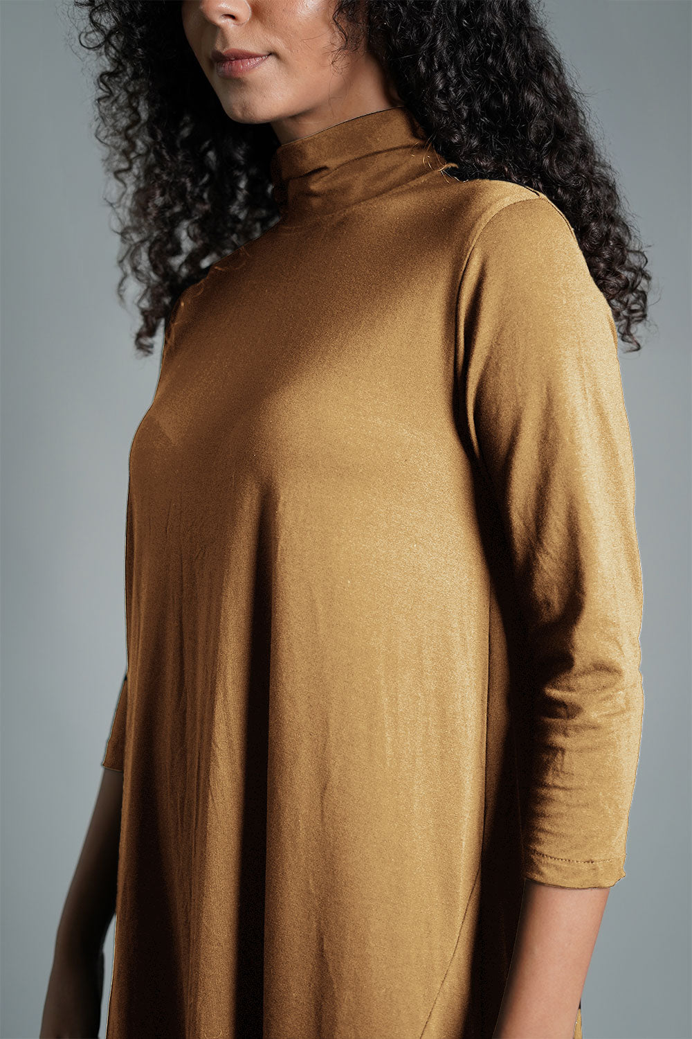 Asymmetric Hem Beige Cotton Jersey Shift Dress