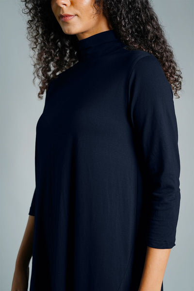 Asymmetric Hem Navy Cotton Jersey Shift Dress