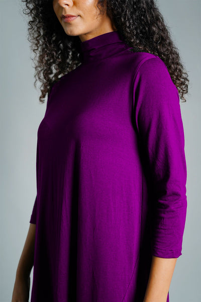 Asymmetric Hem Purple Cotton Jersey Shift Dress
