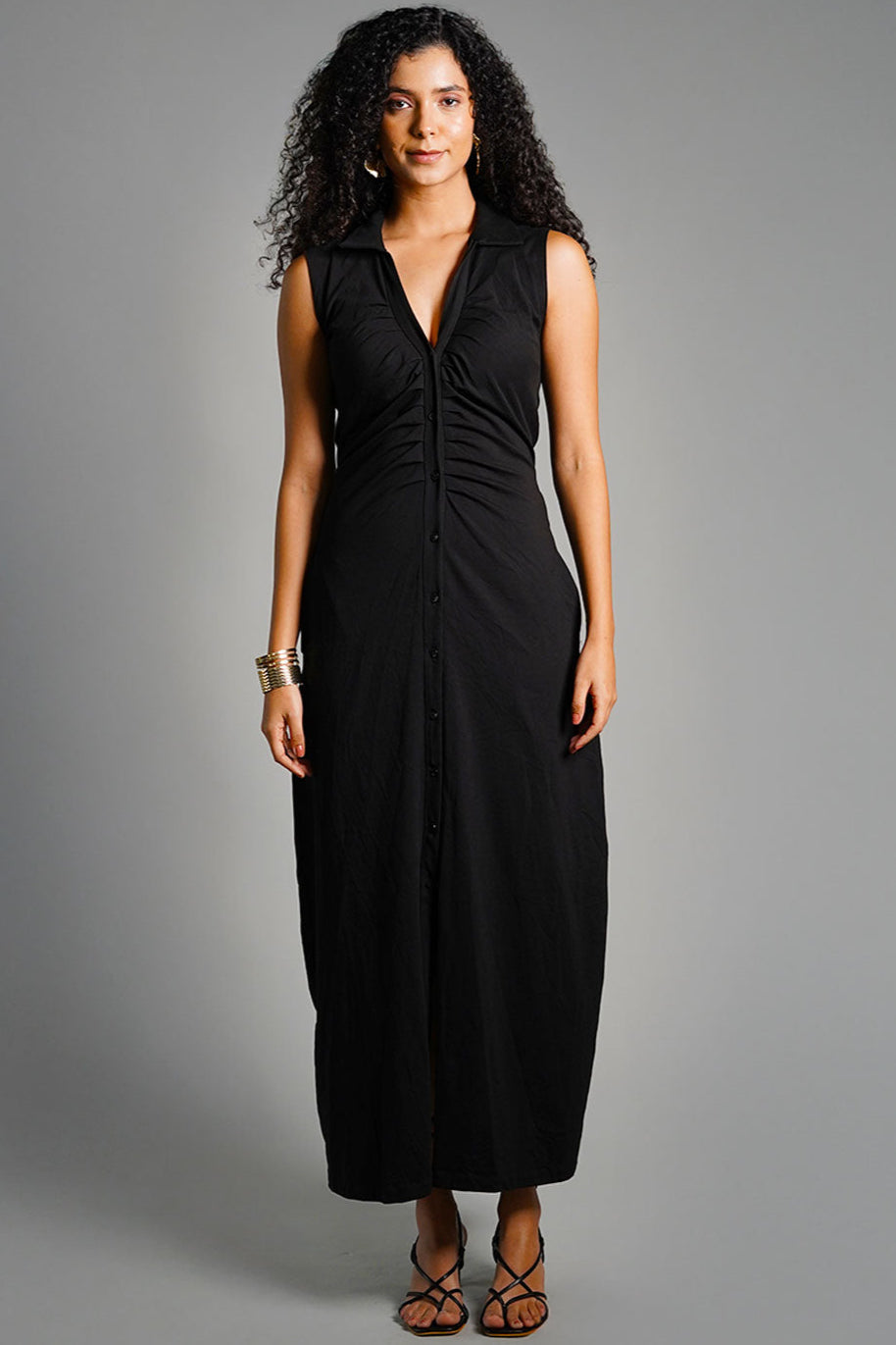 Ruched Cotton Jersey Tie-Back Shirt Dress