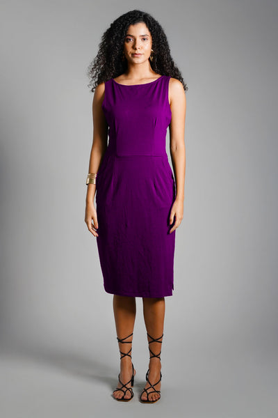 Purple Cotton Jersey Knit Vented Sheath Dress