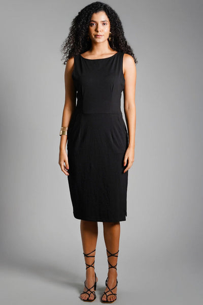 Cotton Jersey Knit Vented Sheath Dress