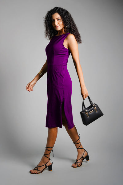 Purple Cotton Jersey Knit Vented Sheath Dress