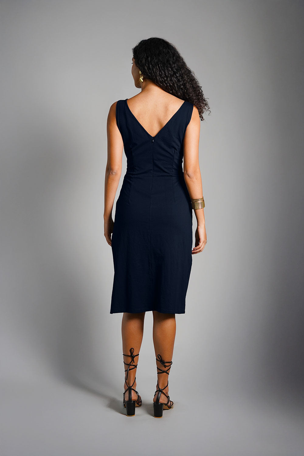 cotton jersey knit dresses Navy Cotton Jersey Knit Vented Sheath Dress