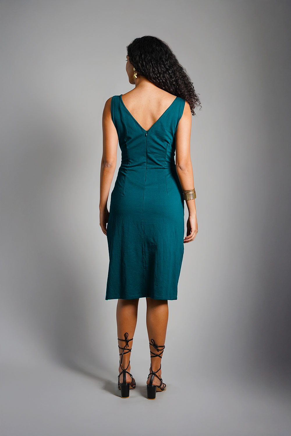 Teal Cotton Jersey Knit Vented Sheath Dress