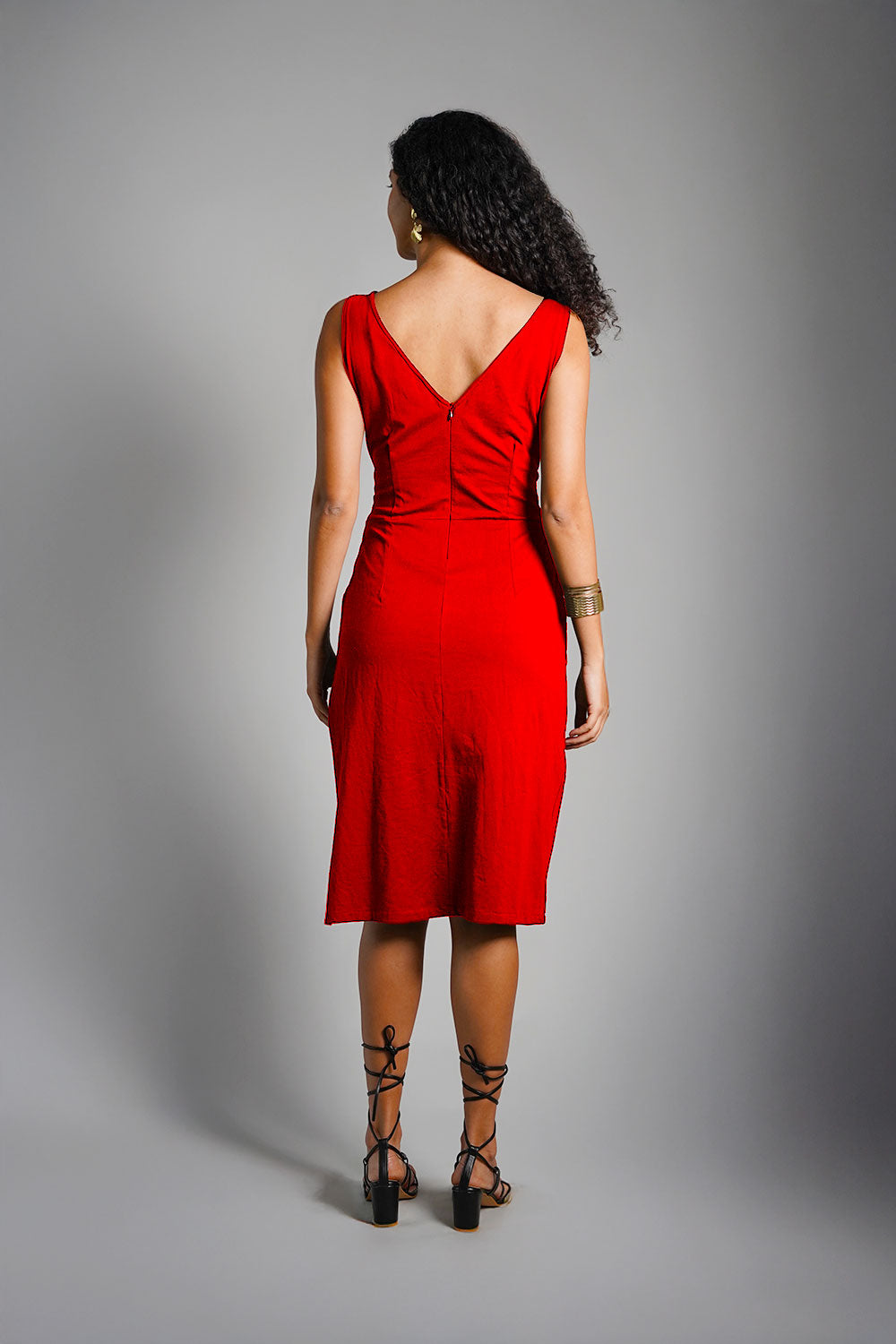 Red Cotton Jersey Knit Vented Sheath Dress