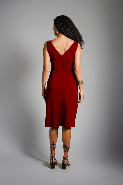Maroon Cotton Jersey Knit Vented Sheath Dress