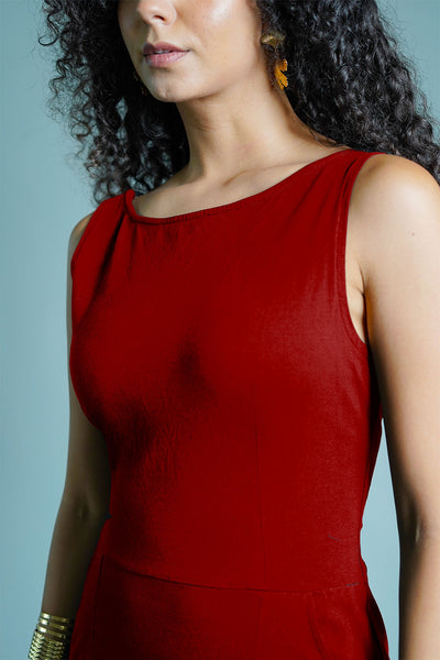 Maroon Cotton Jersey Knit Vented Sheath Dress