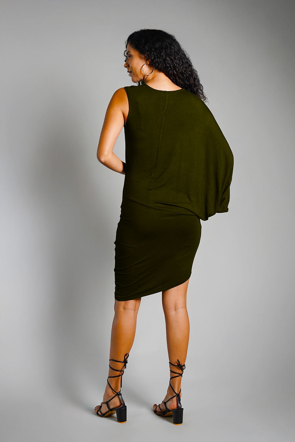 Asymmetric Hem Forest Green Jersey Knit Dress
