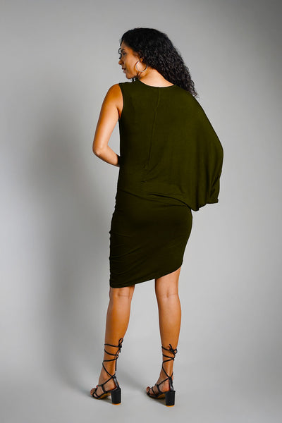 Asymmetric Hem Forest Green Jersey Knit Dress