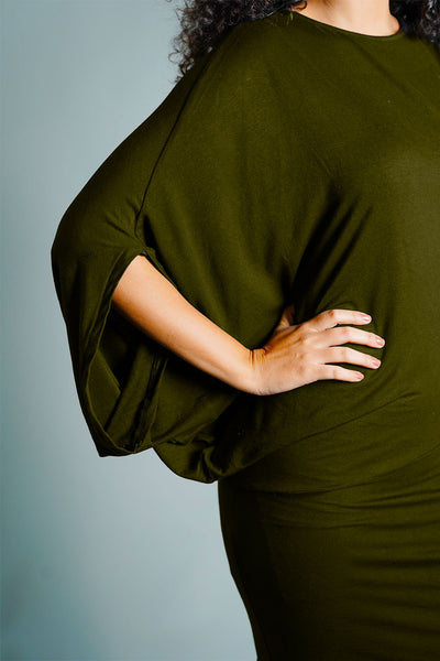 Asymmetric Hem Forest Green Jersey Knit Dress