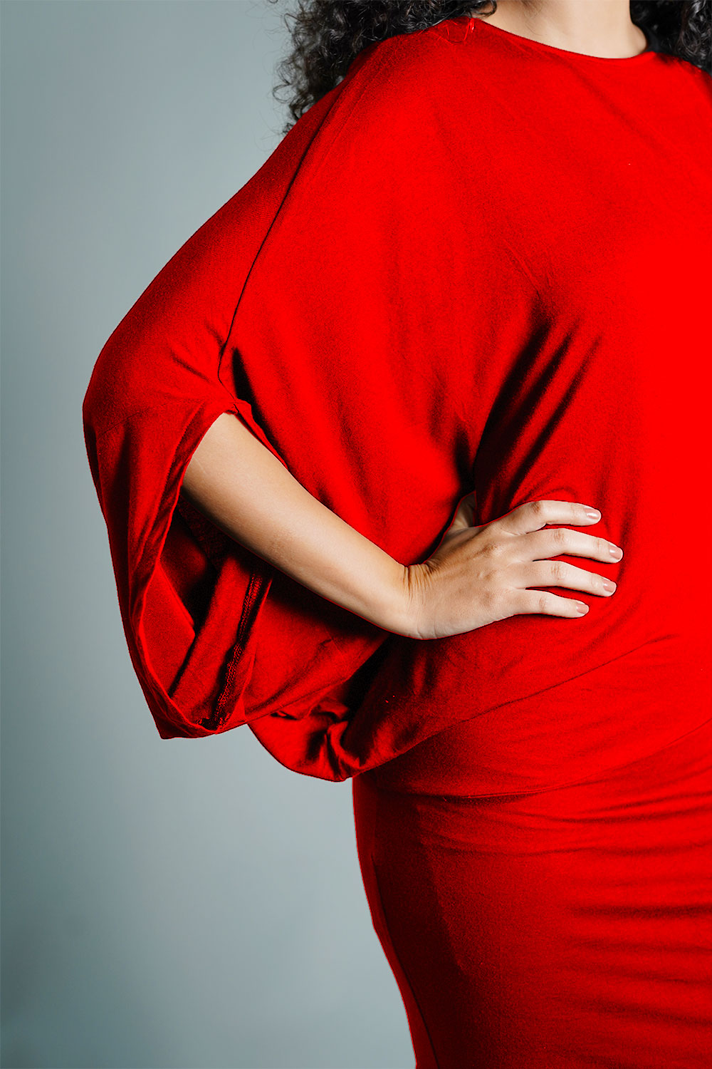 Asymmetric Hem Red Jersey Knit Dress