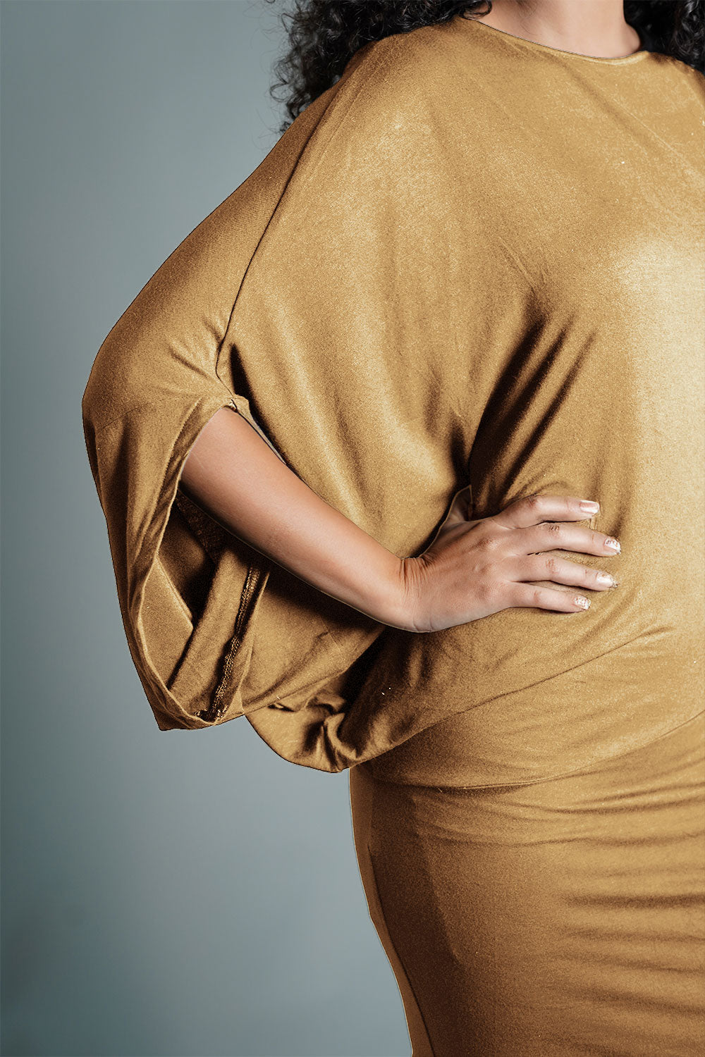 Asymmetric Hem Beige Jersey Knit Dress
