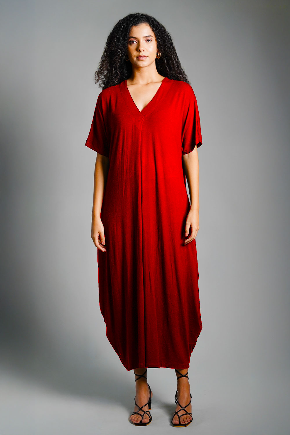 Dolman Sleeve Red Jersey Knit Shift Dress