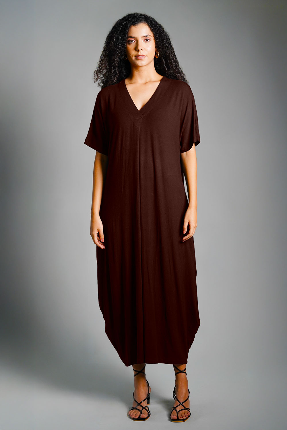Dolman Sleeve Brown Jersey Knit Shift Dress