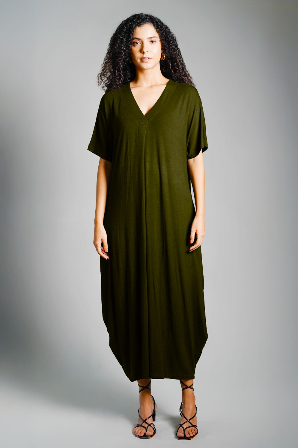 Dolman Sleeve Forest Green Jersey Knit Shift Dress