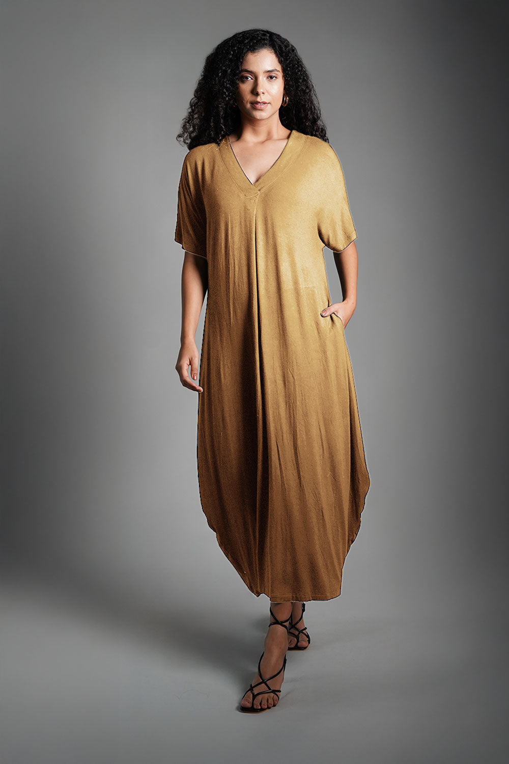 Dolman Sleeve Beige Jersey Knit Shift Dress