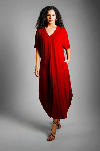 Dolman Sleeve Red Jersey Knit Shift Dress
